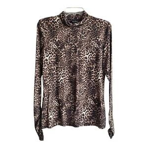 St. John Animal Leopard Print Mock Turtleneck Top M